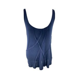 Eileen Fisher M Silk Blend Tank Top Navy‎ Blue Lace Trim Detail ROSCB-3